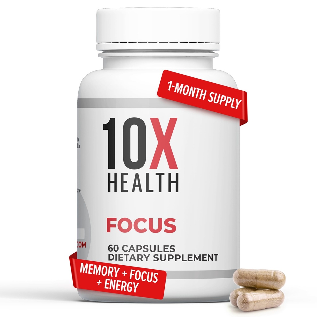10X בריאות להתמקד Rhodiola Rosea - תוספי המוח עבור זיכרון להתמקד - 60 קפסולות להתמקד תוסף זיכרון לבריאות המוח עם גינקו בילובה, Huperzine A - גינקו בילובה קפסולות