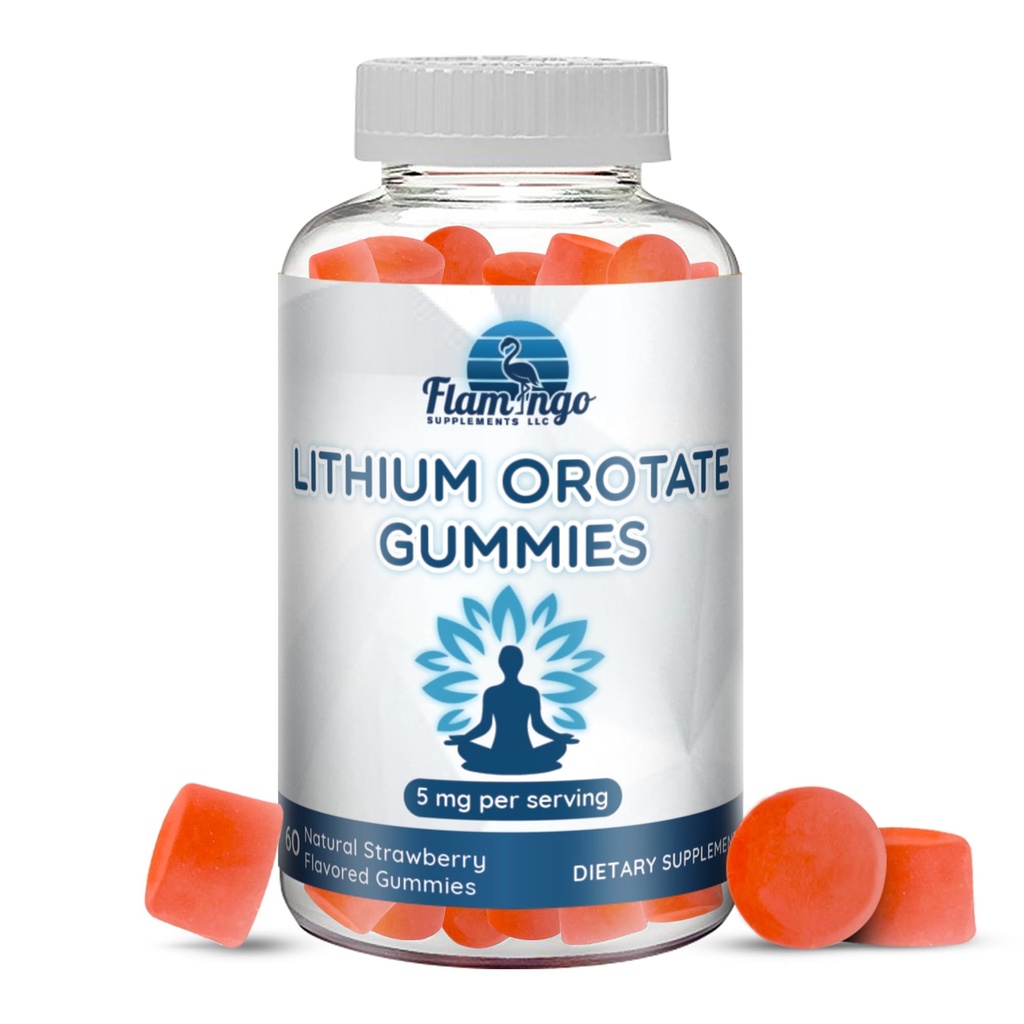 Lithium Orotate Gummies 5 מ"ג לשרת - צד שלישי נבדק, צמחי מבוסס. חלופות ל Lithium טיפות או גלולות. Trace מינרלים for Mood Support-Strwberry Flavored Lithium תוספי
