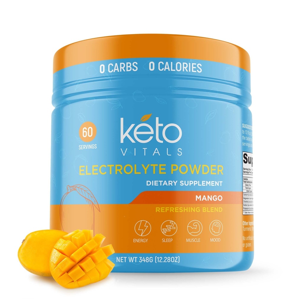 Keto Vitals אלקטרוליט אבקת | Keto-Friendlytes עם Potassium, Magnesium, Sodium, Calcium | Keto Electrolytes תוספת משקאות אנרגיה לערבב | סוכר חינם, Zero Calories, Zero Carbs