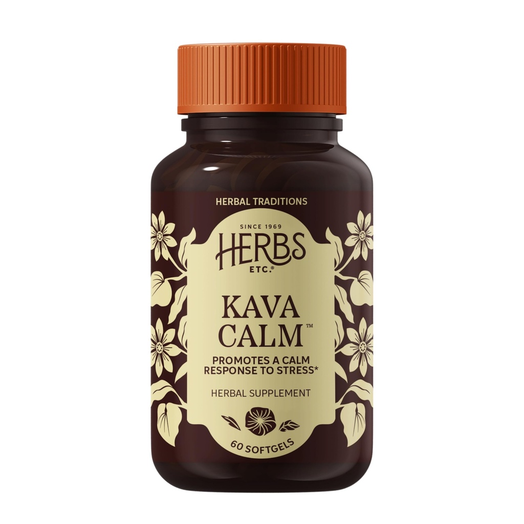 Herbs Etc. Kava Calm Complex - תוסף צמחי לתמיכה להרגעה טבעית - תמיכה שינה שקטה - תוספת עצבית Soothing - 60 Softgels (60 משרתים)