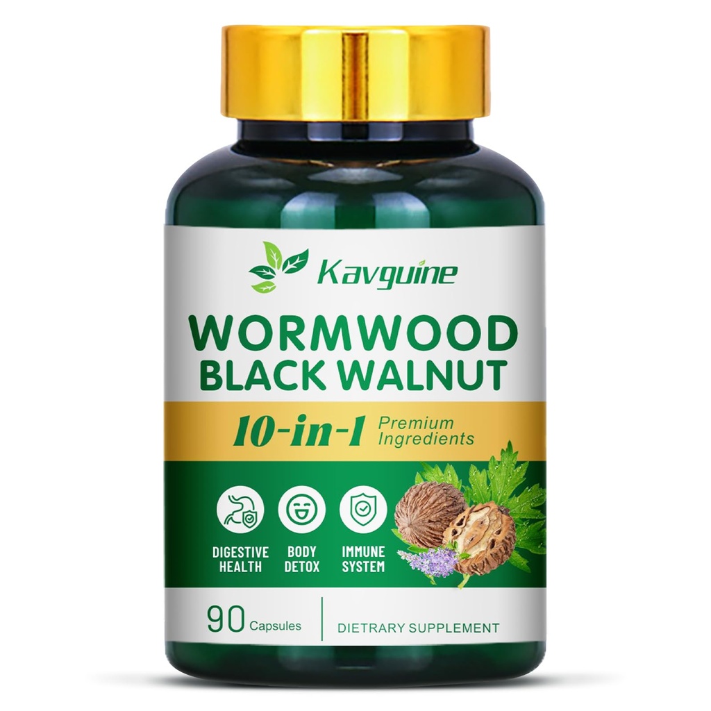 10 ב 1 Wormwood קפסולות - 90 קפסולות תוסף, Black Walnut Hulls, Cloves, Black Pepper, Turmeric Curcumin Root, Peppermint Leaf, תומך חיתוך בריאות & מאזן העיכול