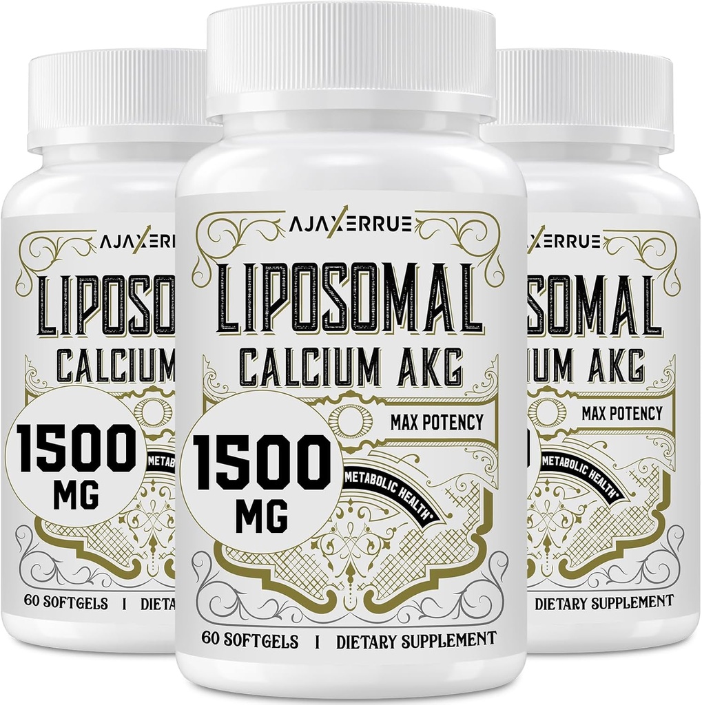 Liposomal Calcium AKG תוסף 1500 MG (Alpha-Ketoglutaric Acid), High Absorption, יעיל יותר מאשר AAKG, Ca AKG for Longevity, Age Defense, חיידק, פונקציונליות מטאבולית, 180 Softgelssss