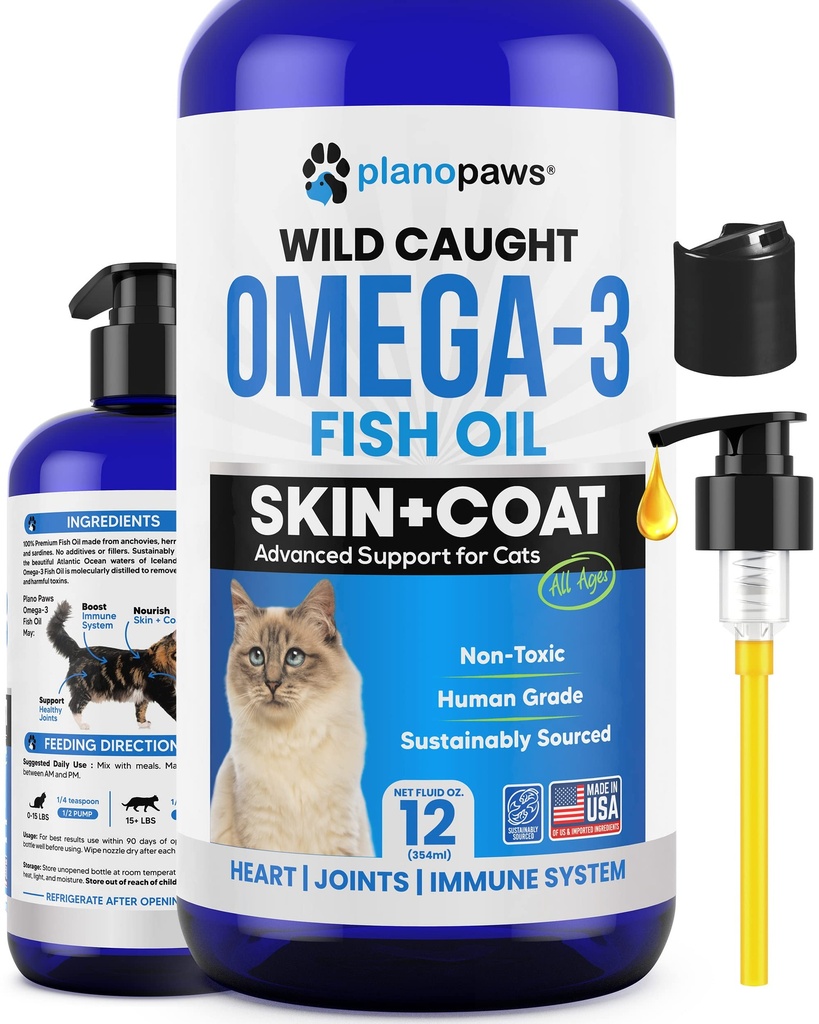 אומגה 3 שמן דגים לחתולים - Better Than Salmon Oil - Kitten & Cat ויטמינים ותוספים - Cat Dandruff Treatment - שמן דגים נוזלי עבור חיות מחמד - תמיכה מכרעת - Cat Health Supplies for All Ages