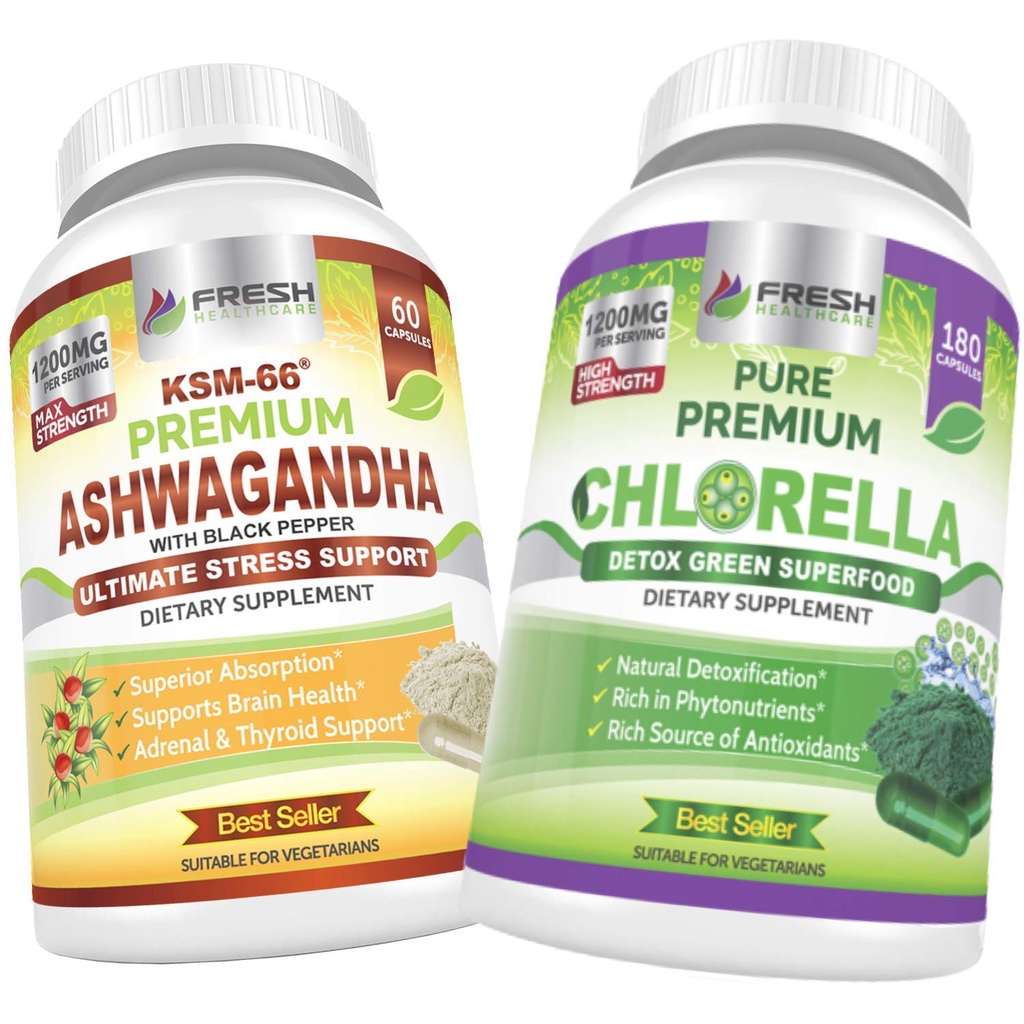 FRESH HEALCARE Ashwagandha KSM 66 ו Chlorella Detox Superfood - Bundle