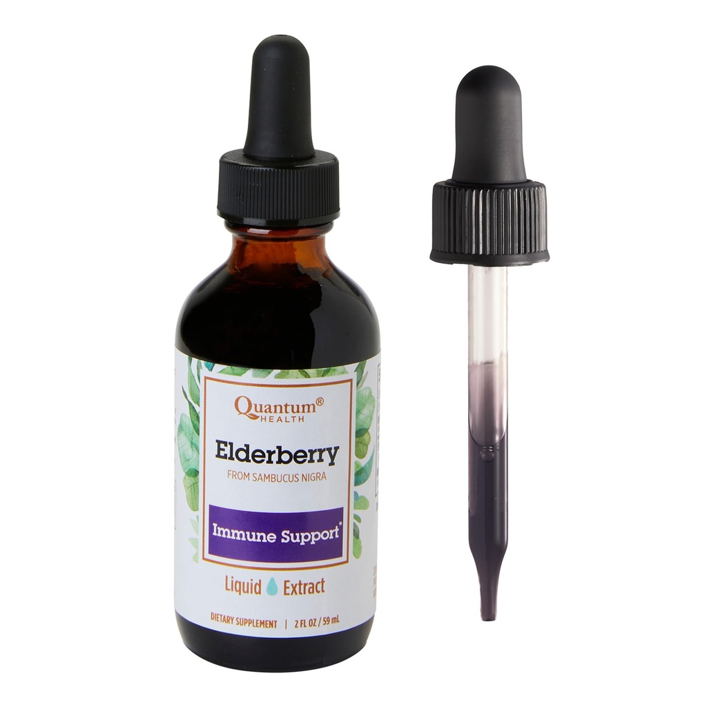 Quantum Health Black Elderberry נוזל לחלץ את Sambucus Nigra Immune תמיכה פורמולה 700 מ"ג - Daily Wellness Boost of Potent Antioxidants for Women & Men - High Dose, Fast Absorption, טבעוני - 2 Fl Oz