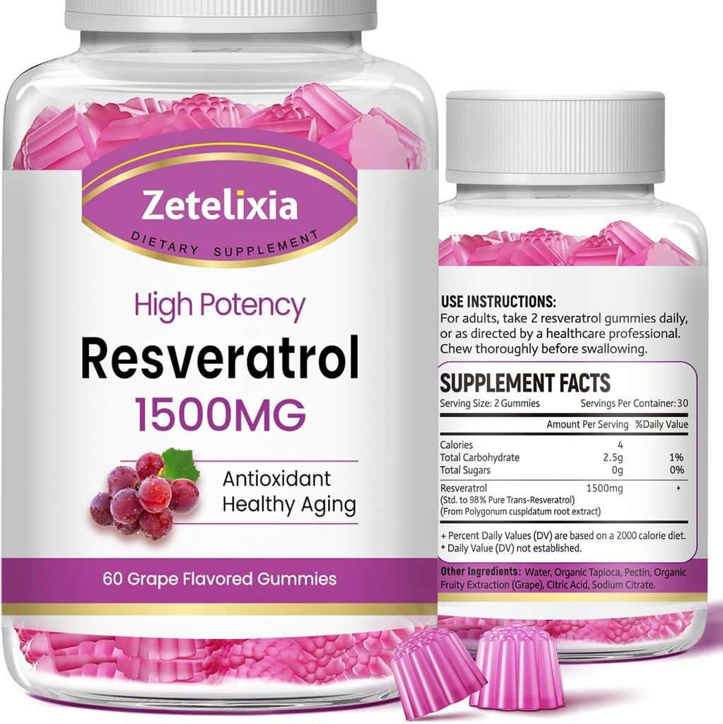 סוכר חינם Resveratrol מסטיקנים - תוספת גבוהה של Purity Resveratrol עבור Antioxidant, הזדקנות בריאה, העור, המוח, אורגני - 120 מסטיקנים