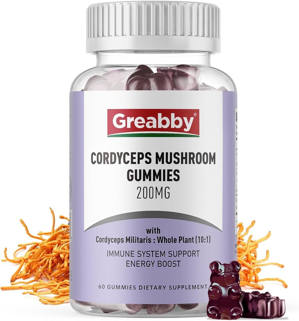 Cordyceps 2000mgmies, Mushrooms Herbal תוספים, Cordyceps Mushroom Extract - Cordyceps Mushroom Gummies, אנרגיה טבעית (60 Count)
