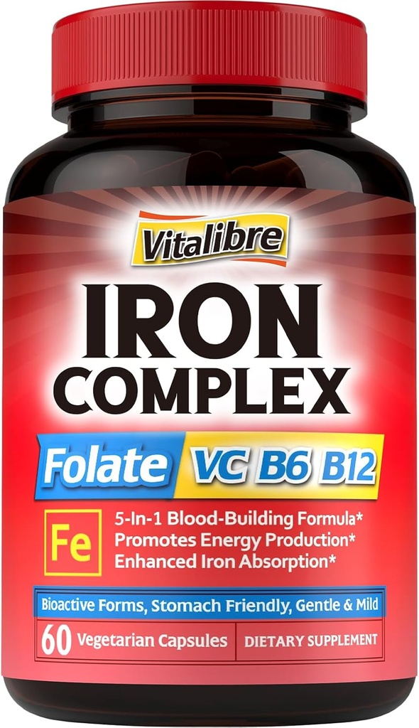 ברזל מורכב 60 קפסולות ו 6 ב 1 Magnesium Complex תוספי 120 קפסולות, non-GMO, Gluten Freeten Free