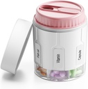 Daviky Pill Bottle מארגנת, מארגן תוסף עם 7 השוואתים גדולים, Travel Pill Dispenser Round Pill Box with Two Lids (Pink)