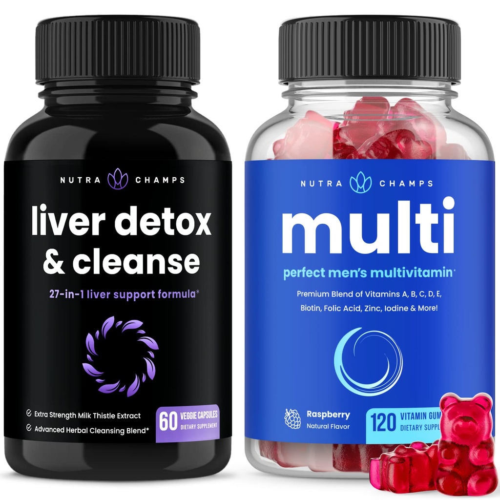 Liver Cleanse Detox Capsules and (2-Pack) Men's Multivitamin Gummies Bundle