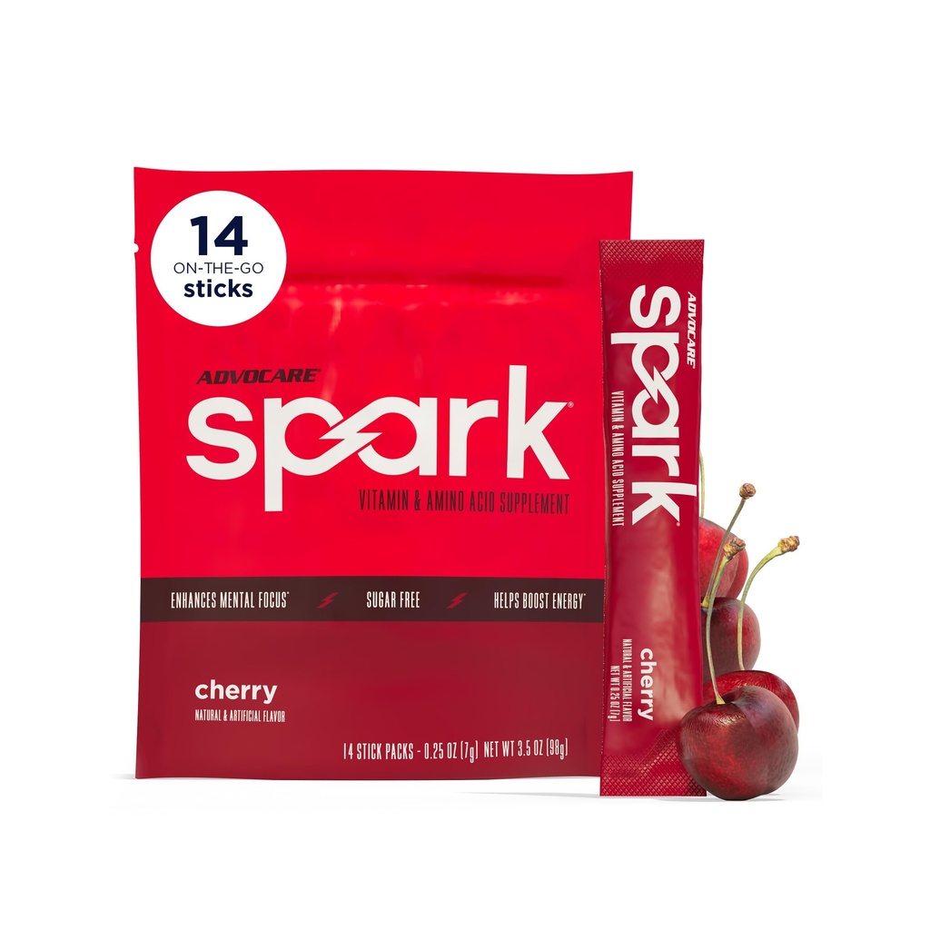 AdvoCare Spark - משקאות אנרגיה לערבב - ויטמין & Amino Acid תוסף - תומך אנרגיה & Focus * - Portable Immune Support * - Sugar-Free - Cherry, 14 Stick Packs (3.5 oz)