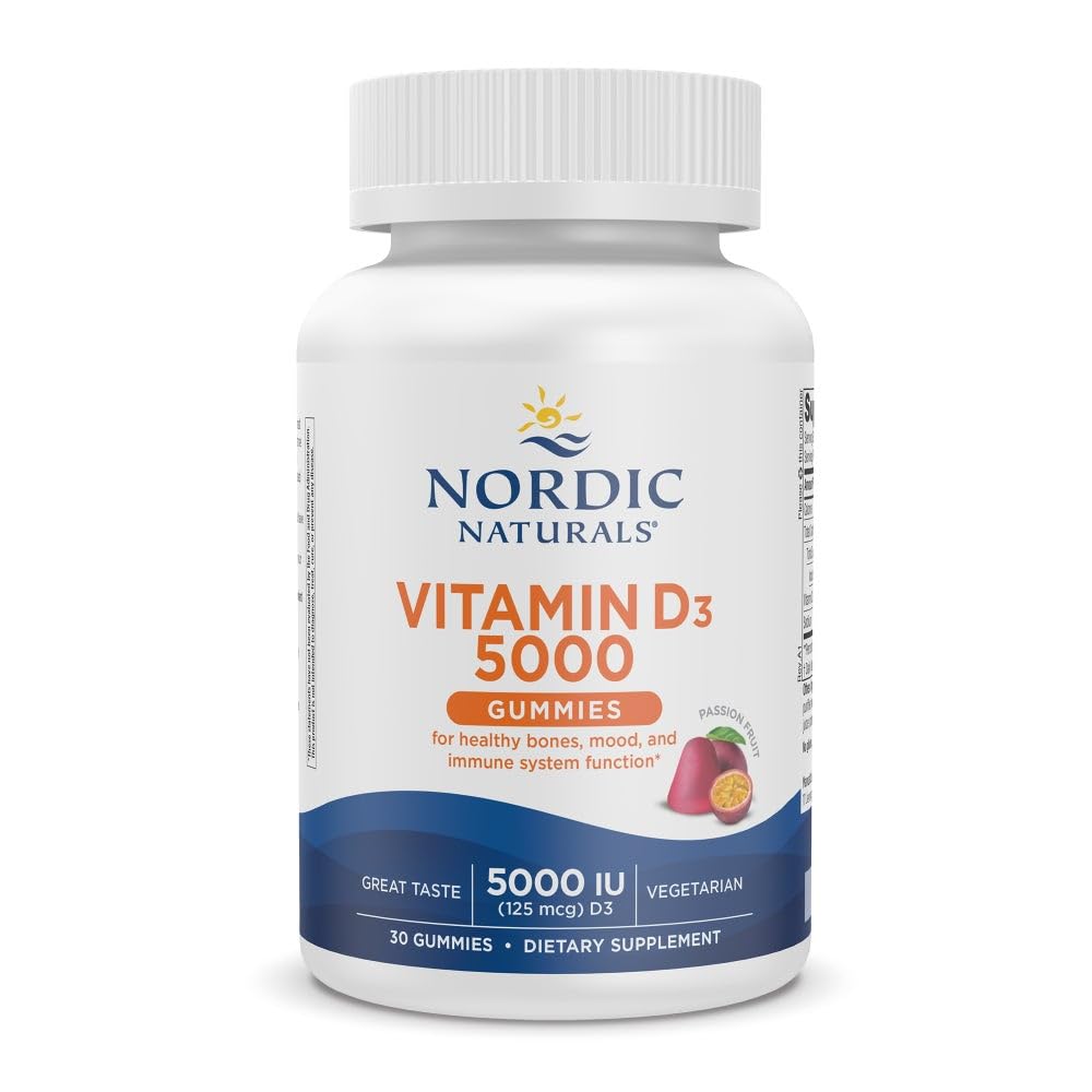 Nordic Naturals ויטמין D3 5000 מסטיקנים, פירות תשוקה - 30 מסטיקנים - תמיכה עצמות בריאות, Mood, & Immune System - Vegetarian - Non-GMO - 30 משרתים