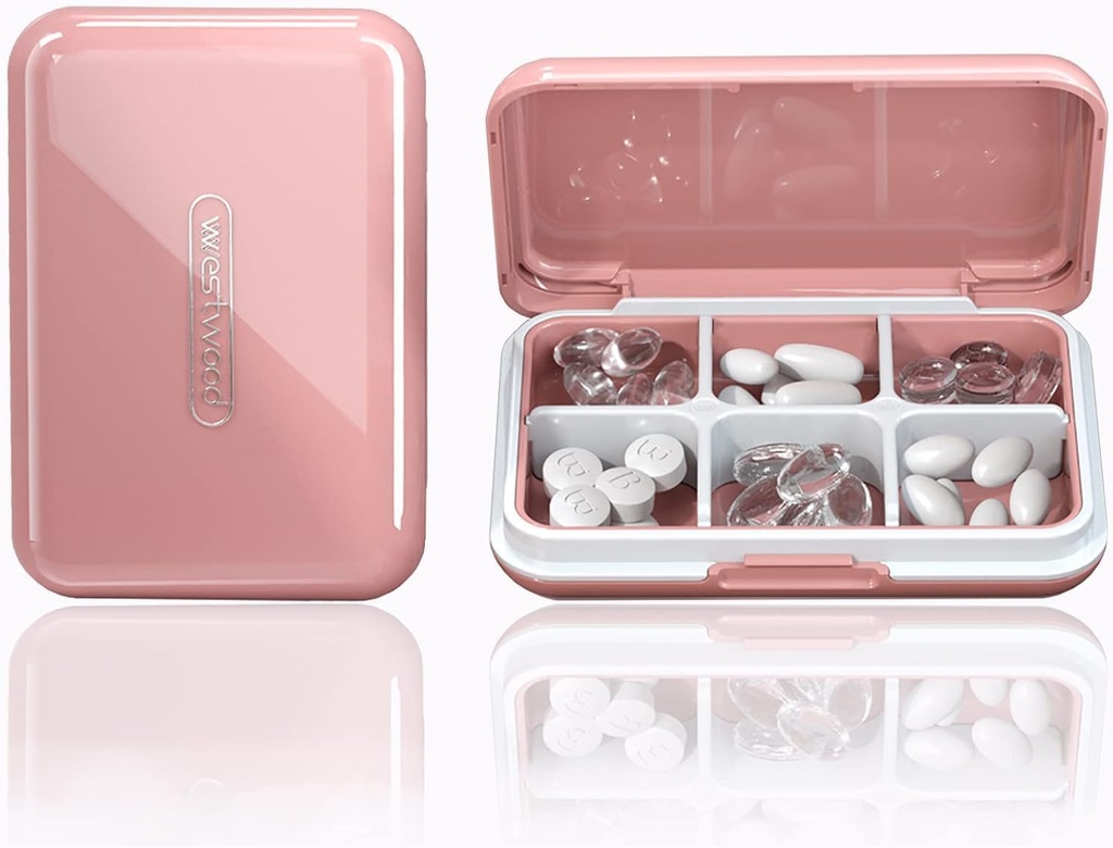 חברת Travel Pill Organer Moisture Waters Small Pill Box for Pocket Purse 6 השוואתיות ב- Portable Pill Case Medicine Holder Container, פינקר