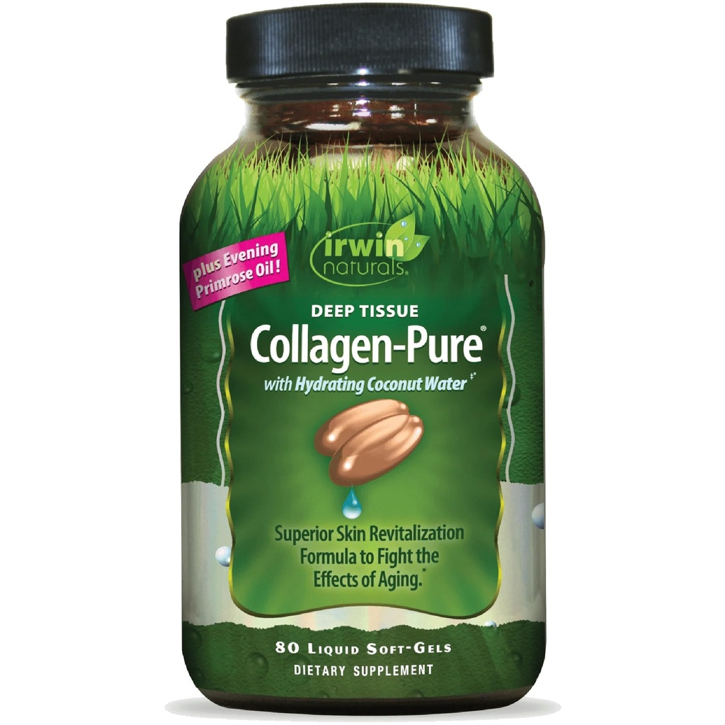 Irwin Naturals Deep Tissue Collagen-Pure - 80 Liquid Softgels - Intense Nourishment for The Skin - 2,000 mg of Hydrolyzed Collagen - 16 Total Servings