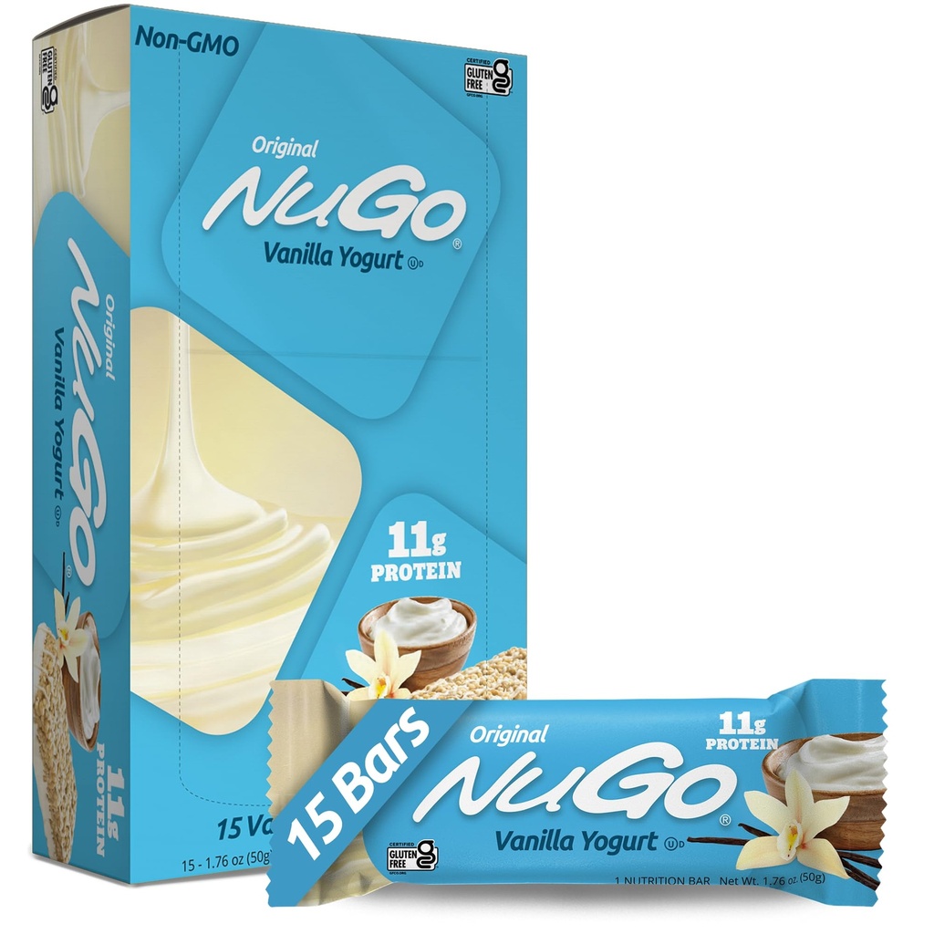 NuGo חלבונים Bar, Vanilla Yogurt, 11g חלבון, 170 קלוריות, גלוטן חינם, 1.76 כל אחד, 15 הרוזן (Pack of 1)