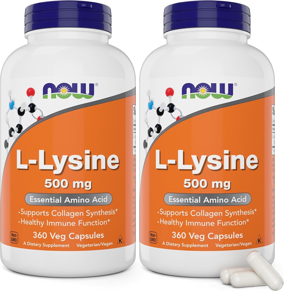 עכשיו L-Lysine 500 מ"ג, 360 קפסולות צמחוניות (Pack of 2)