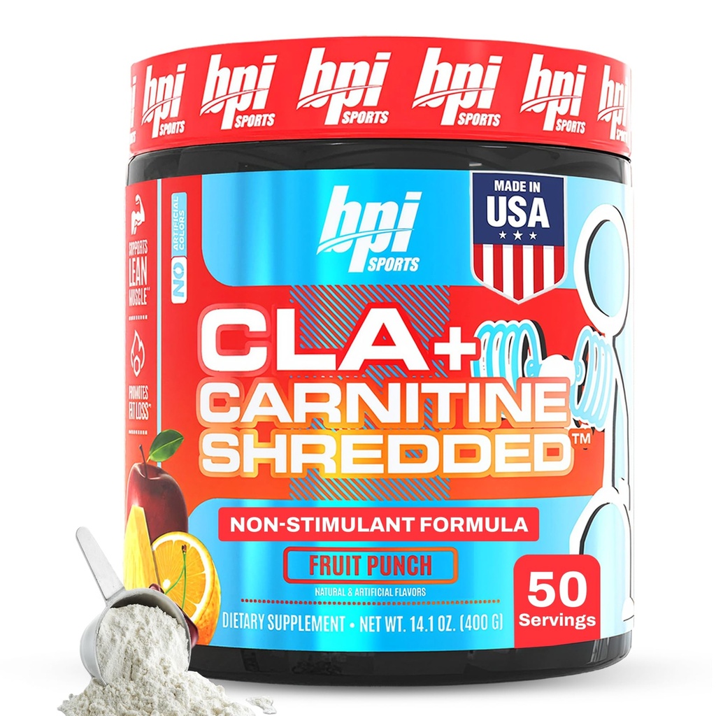 BPI Sports CLA + Carnitine Shreded - להמיר תאים שומן לאנרגיה ותמיכה שריר Lean, Boost Metabolism - non-Stimulant L-Carnitine - תוסף פירות (14.1 oz. / 50 משרתים)