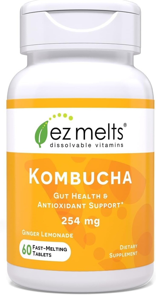 EZ Melts Dissolvable Sugar-Free Kombucha Tablet עם SCOBY & Apple Cider Vinegar, Gut Health Supplements for Men & Women, ג'ינג'ר פלפור, 2 מונטה אספקה - 1 Pack