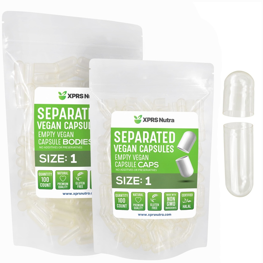 XPRS Nutra טבעוני גודל 1 בנפרד קפסולות - 100 Count Clear Premium ריקה קפסולות נפרדות ב Bags - Pills 1 ריקה עבור תוסף DIY