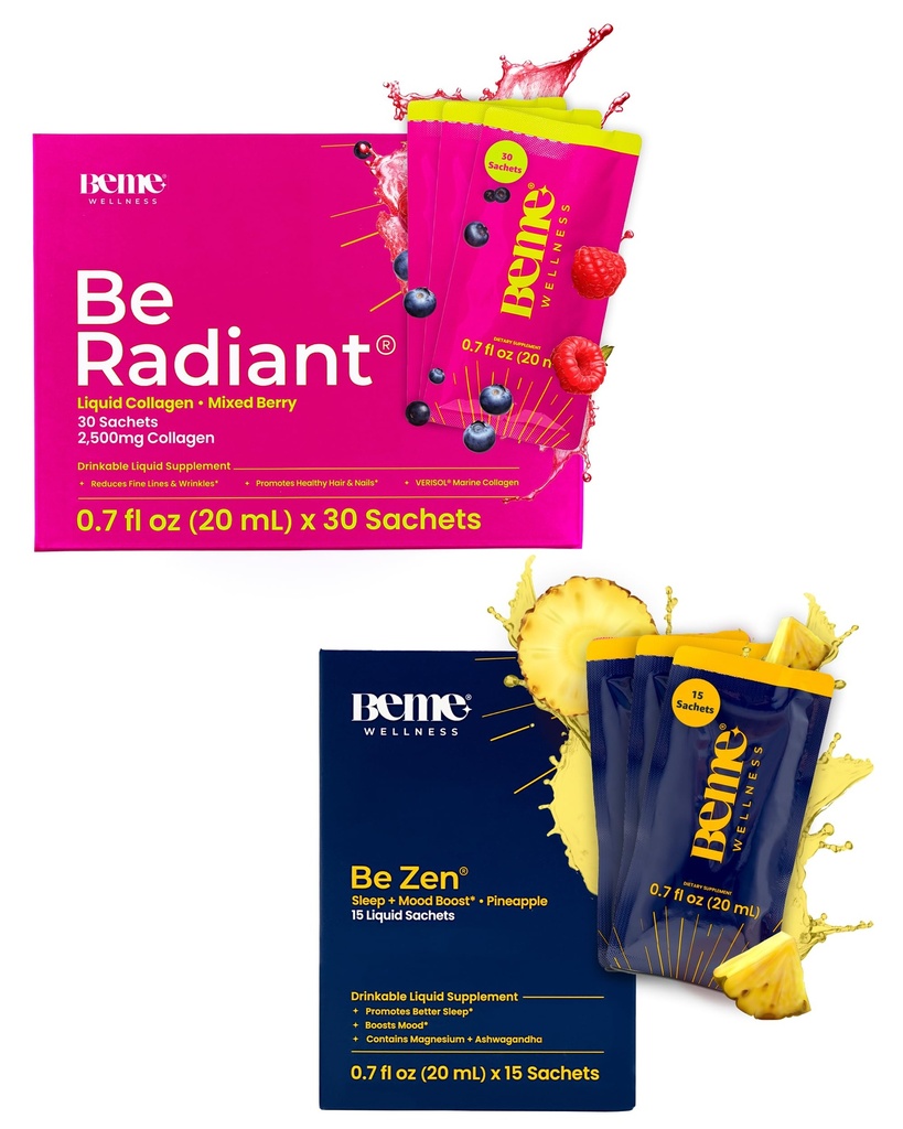 BeMe BeRadiant Berry & BeZen Bundle - נוזל קולאזן ומגנזיום Glycinate L-theanine תוספים