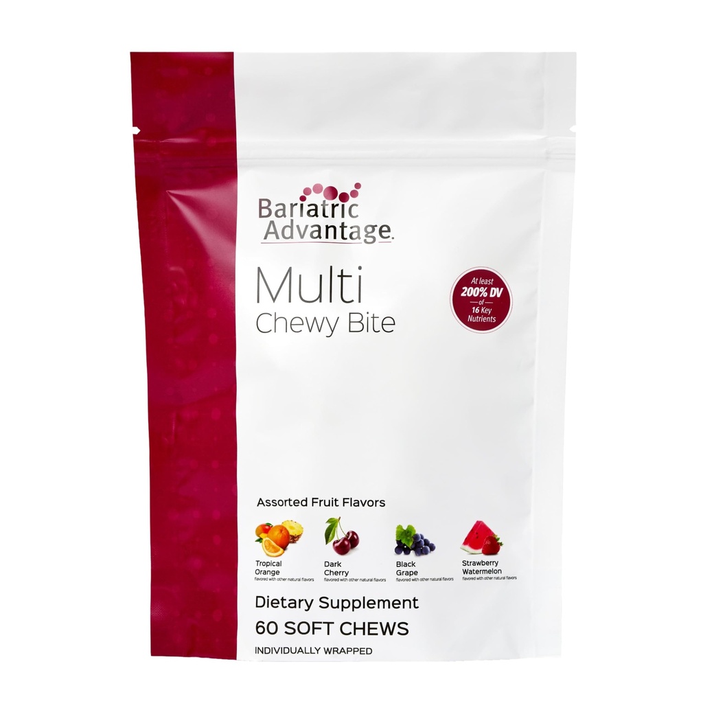 Bariatric Advantage Multi Chewy Bite - Soft Chew Multivitamin for Bariatric Surgeryמטופלים - Chewable Multivitamin with Folic Acid, ויטמין D3 & More - Assorted Fruit Flavor - 60 Count Count