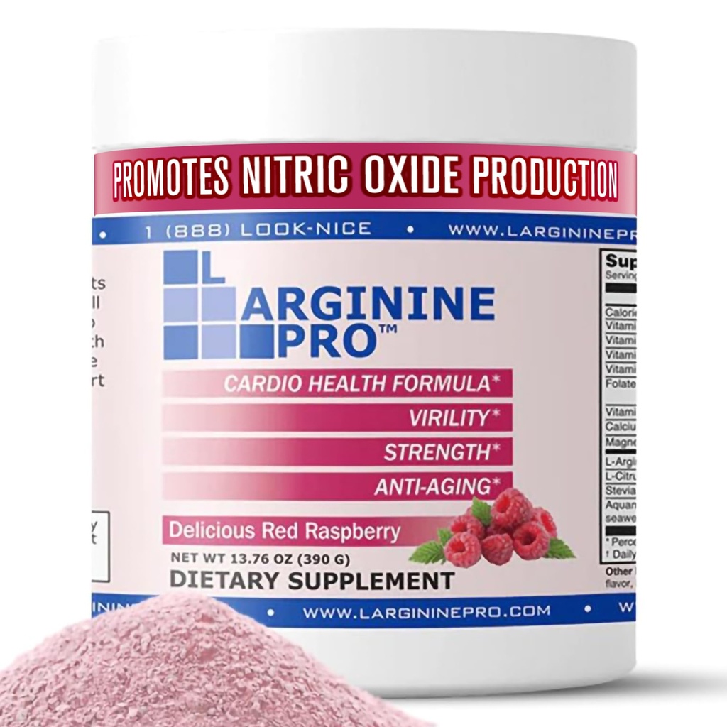 L-ARGININE PRO | 5,500 מ"ג L-Arginine Plus L-Citrulline 1,100 מ"ג אבקת פטל לשתות תוסף להגדלת ייצור Nitric Oxide