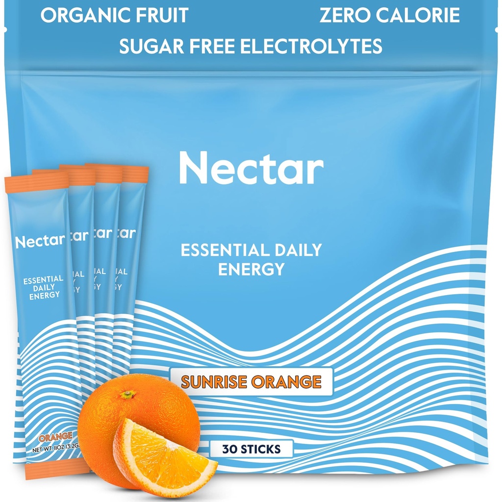 Nectar אנרגיה Booster - אורגני Caffeine, B12 & אלקטרוליטים - סוכר חינם & Zero Calorie - קפה בריא, משקאות אנרגיה ו-Soda Alternative - הידרציה ואנרגיה (Orange 30 אבקת Packets)