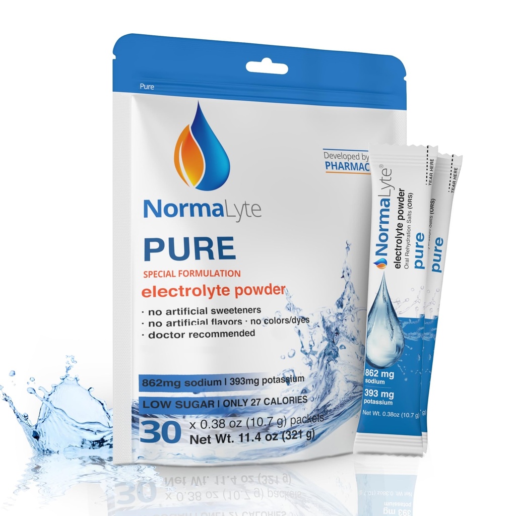 NormaLyte Oral Rehydration Salts- Helps Dietary Management of POTS תסמונת הסימפטומים-1 Pouches - 30 Sticks (Yields 500mL per Pack)-Pure