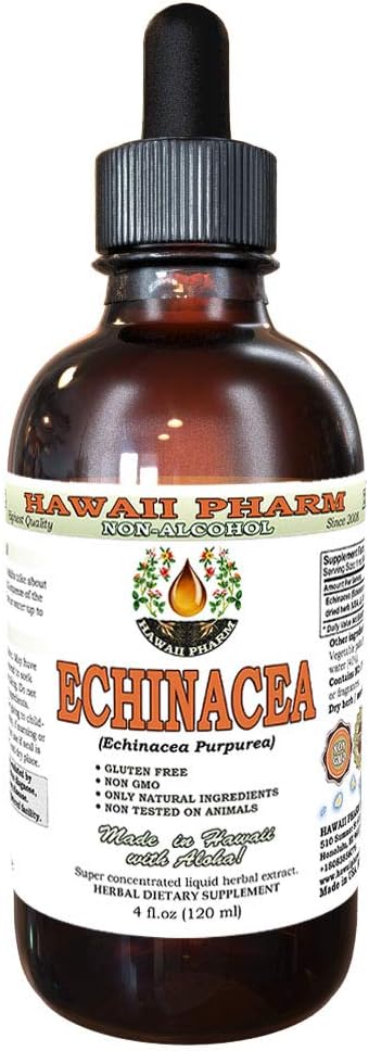 Echinacea אלכוהול חינם לחלץ, אורגני Echinacea (Echinacea Purpurea) Dried Herb Glycerite הוואי Pharm טבעי צמחיה 4 oz