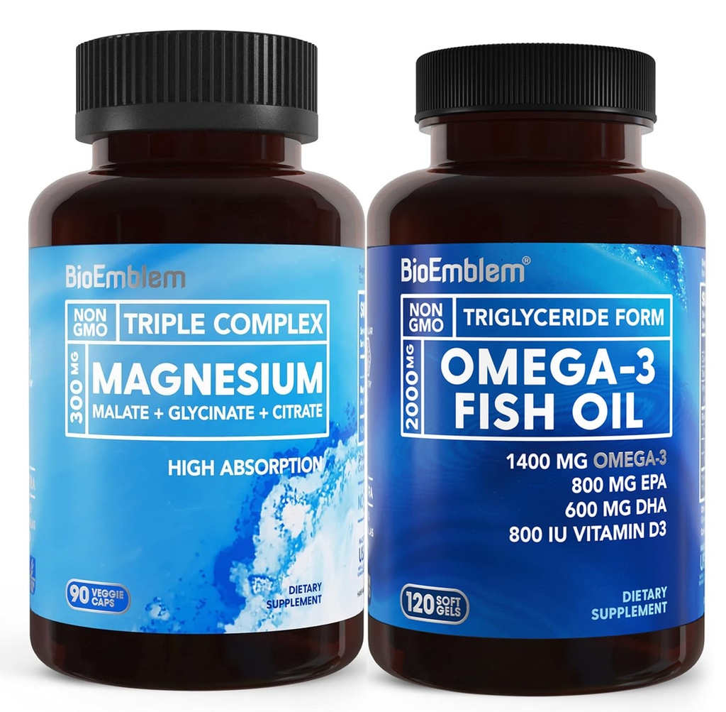 BioEmblem Triple Magnesium Complex ו- BioEmblem אומגה 3 שמן 2000mg