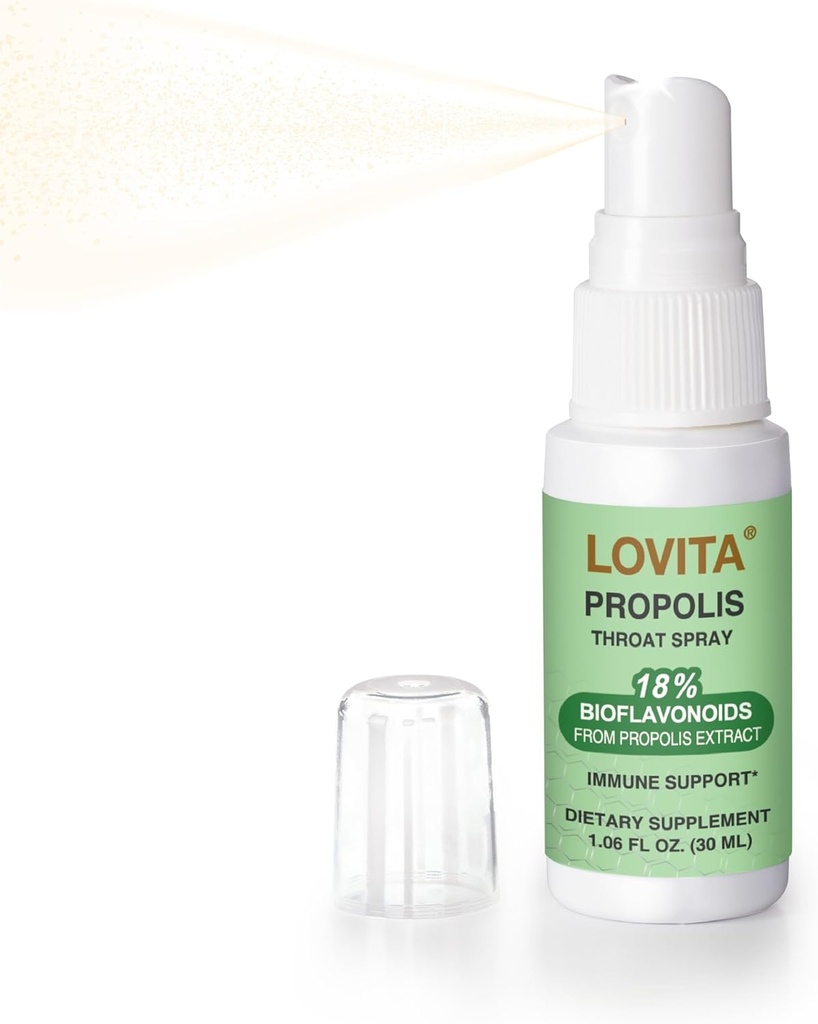 Lovita Bee Propolis גרון Spray, 18% Bioflavonoids, אלכוהול ללא תשלום, תמיכה במזל, גרון Soothing, Antioxidant, Gentle Taste, 1 Fl Oz (Pack של 1)