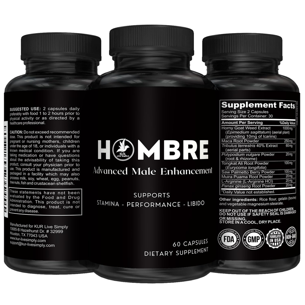 תוספת של Hombre Male Enhancing - הוסף 2 ב 60 ימים עם גלולות Enlargement שלנו עבור גברים שריר צמיחה - עלייה גודל, כוח, Stamina - סיום, ביצועים, אנרגיה Booster - 60 קפסולות