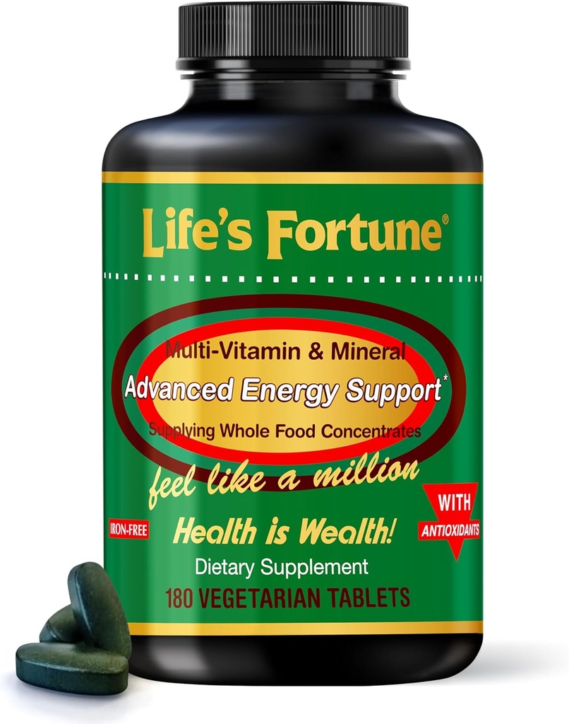Life's Fortune Multivitamin & מינרלים תוסף, Daily Natural Energy Source for Men & Women, with Superfood Greens, Amino Acids, Enzymes, High Potency ויטמין A,C,D,E,B12, 180 Tab