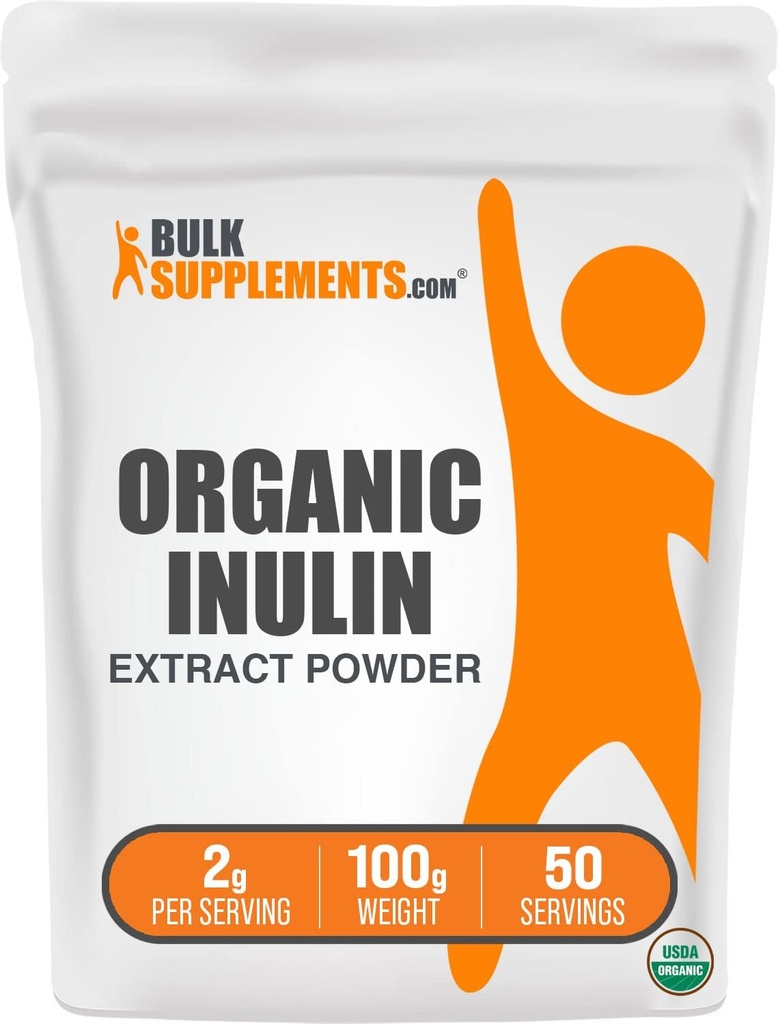 BulkSupplements.com אורגני Inulin לחלץ אבקה - תוסף סיבים, תוספי צמחי - אבקת Inulin אבקת אורגני, Gluten חינם - 2g לכל משרת, 100g (3.5 oz) (Pack of 1)