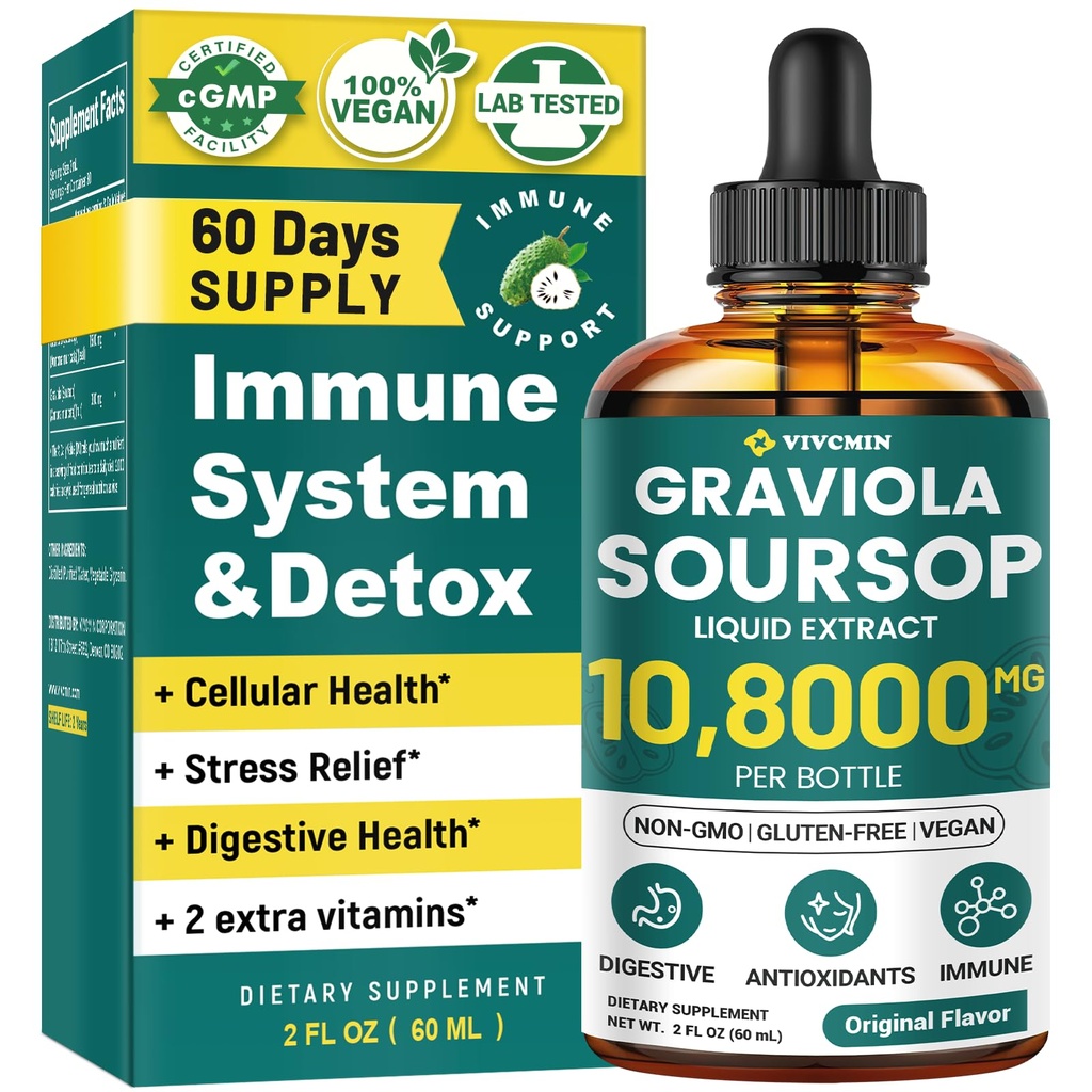 Graviola Soursop Leaf נוזל - Soursop Bitters נוזל, תמיכה Immune, להירגע, Liver ושינה | Non-GMO, Sugar & Gluten Free, Original Flavor, 2 Fl Oz