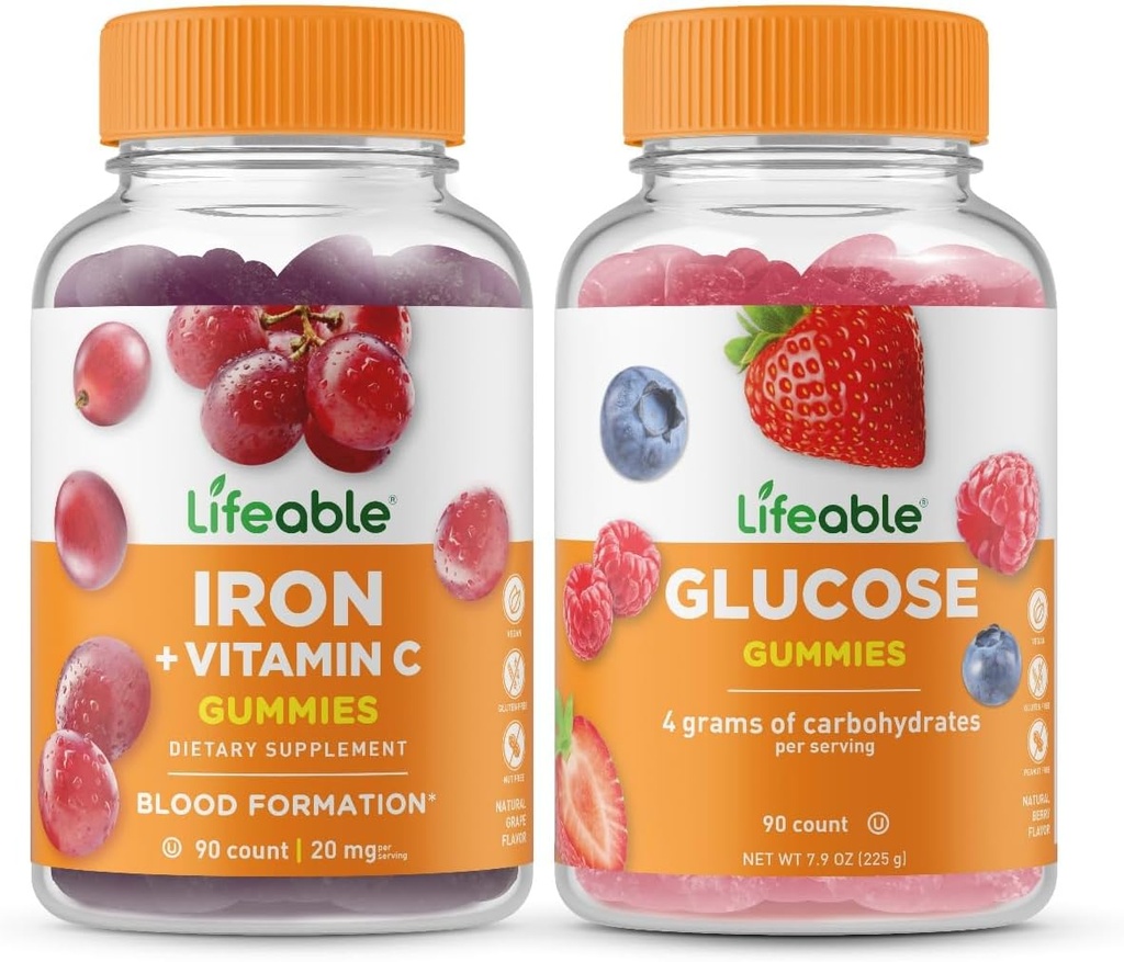 ברזל חי עם ויטמין C + Glucose, חניכיים Bundle - גדול Tasting, ויטמין תוסף, Gluten חינם, GMO חינם, Chewable Gummymymy