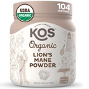 אבקת KOS Organic Lion's Mane - Natural Nootropic Superfood - פונקציונלי טבעוני Mushroom, Plant Based, USDA Certified, non-GMO, Soy & Gluten-Free - 104 משרתים