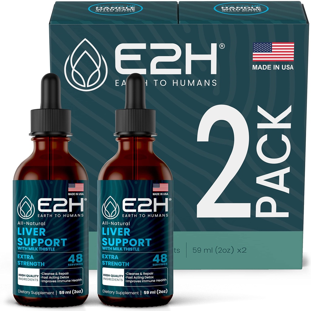 E2H Liver תומך תוספת של חלב Thistle - Liver Health Formula - Artichoke Extract, Dandelion Root, Chanca Piedra ועוד - Absorbent נוזל פורמולה (2 בקבוקים)