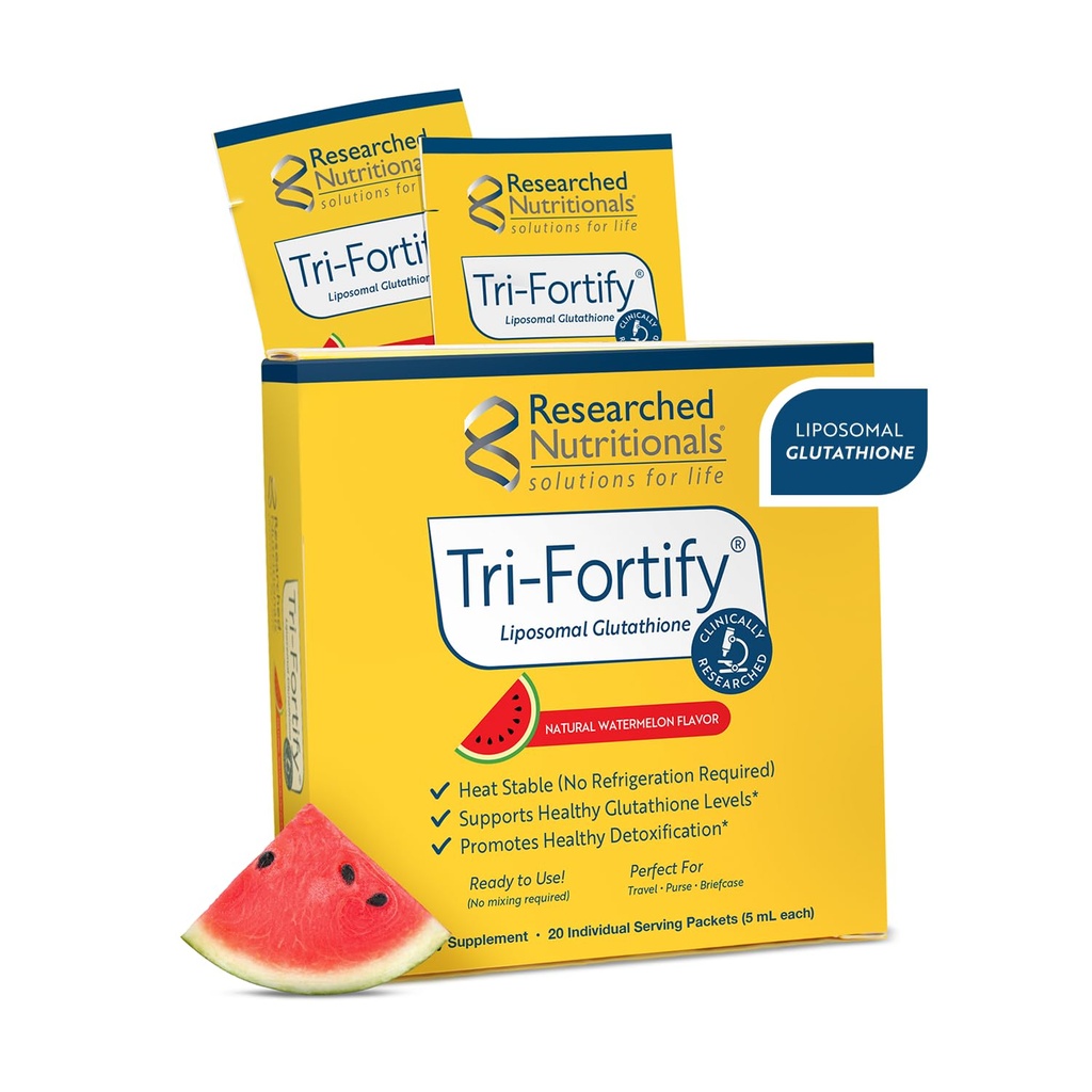 דיאטות מחקר Liposomal Glutathione (450 מ"ג) נוזל גל + ויטמין C - Tri-Fortify - סיוע אנרגיה טבעית, תמיכה כספית ו Detox - מחקר קליני עבור Absorption, Watermelon (20 Packets)