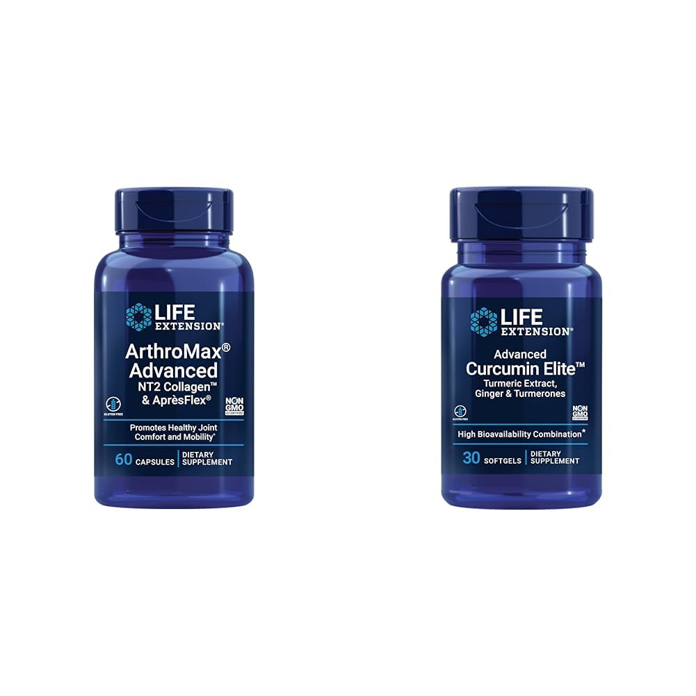 Life Extension ArthroMAX מתקדם בריאות משותפת תוספת עם Collagen, Glucosamine & Curcumin Elite Turmeric, 60 קפסולות ו 30 Softgels