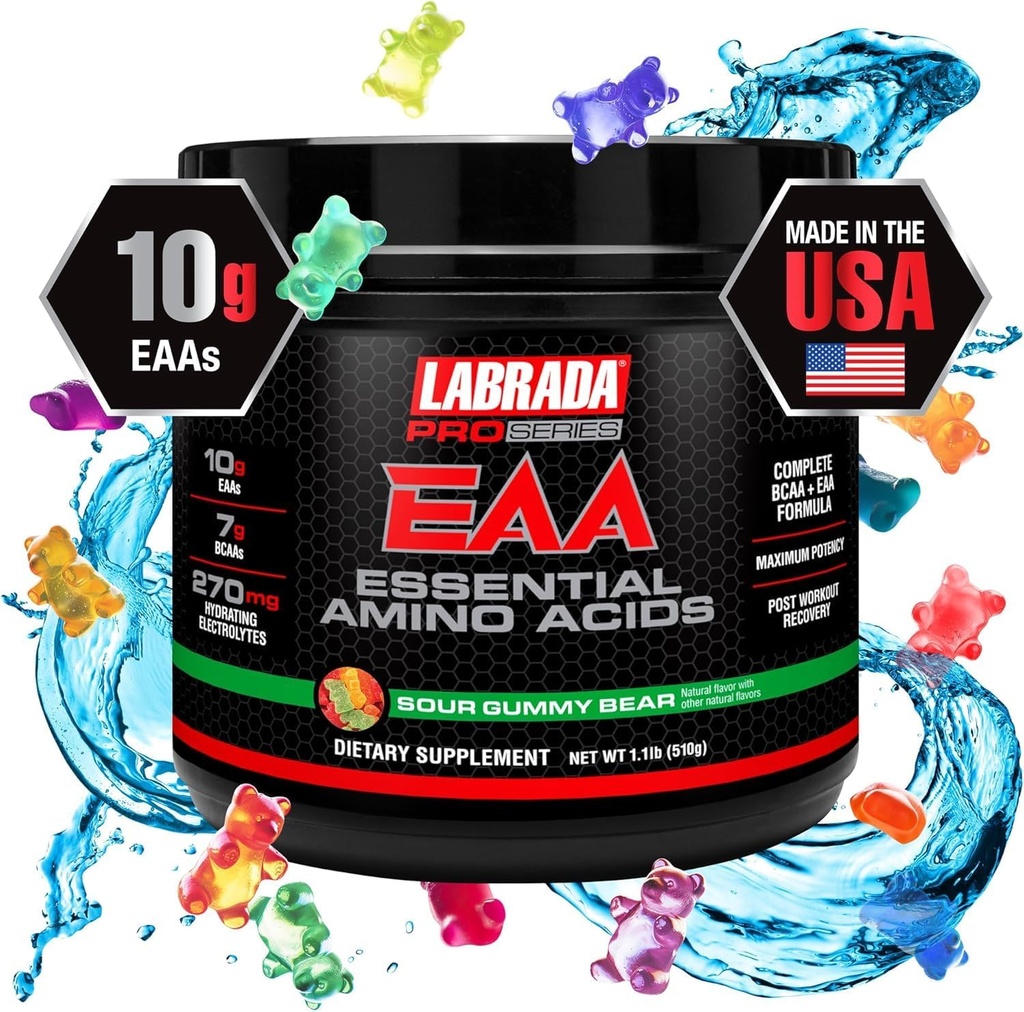 Labrada Pro סדרה EAA מקסימום בטיחות חיונית Amino Acid hydroting פורמולה עם BCAAs & Elecrolytes Recovery and Performance (Sour Gummy Bear)