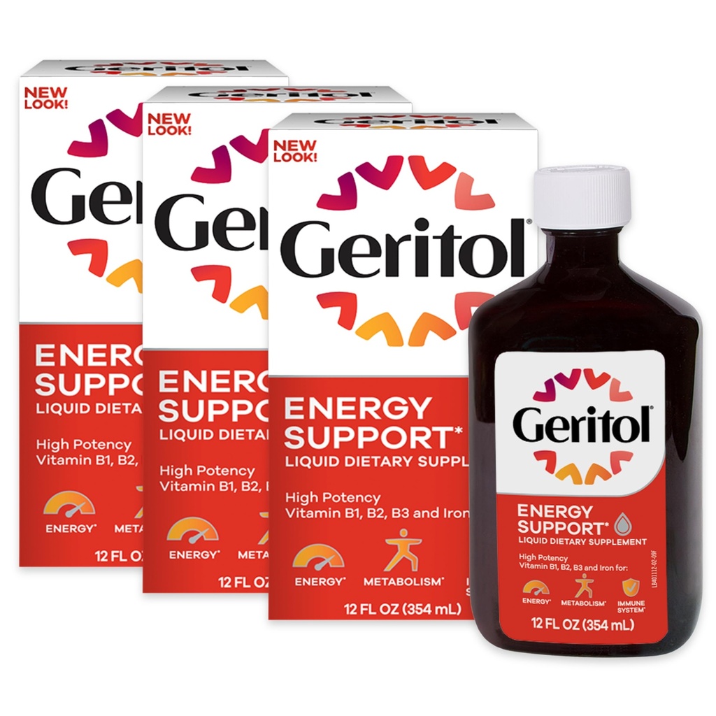 תוספי ויטמין נוזלי Geritol וברזל, תמיכה באנרגיה, מכיל רגישות גבוהה B-Vitamins ו Iron, Pleasant Tasting, Easy to Swallow, no artificial Sweeteners, non-GMO, 12 Oz, 3 Pack, 3 Pack