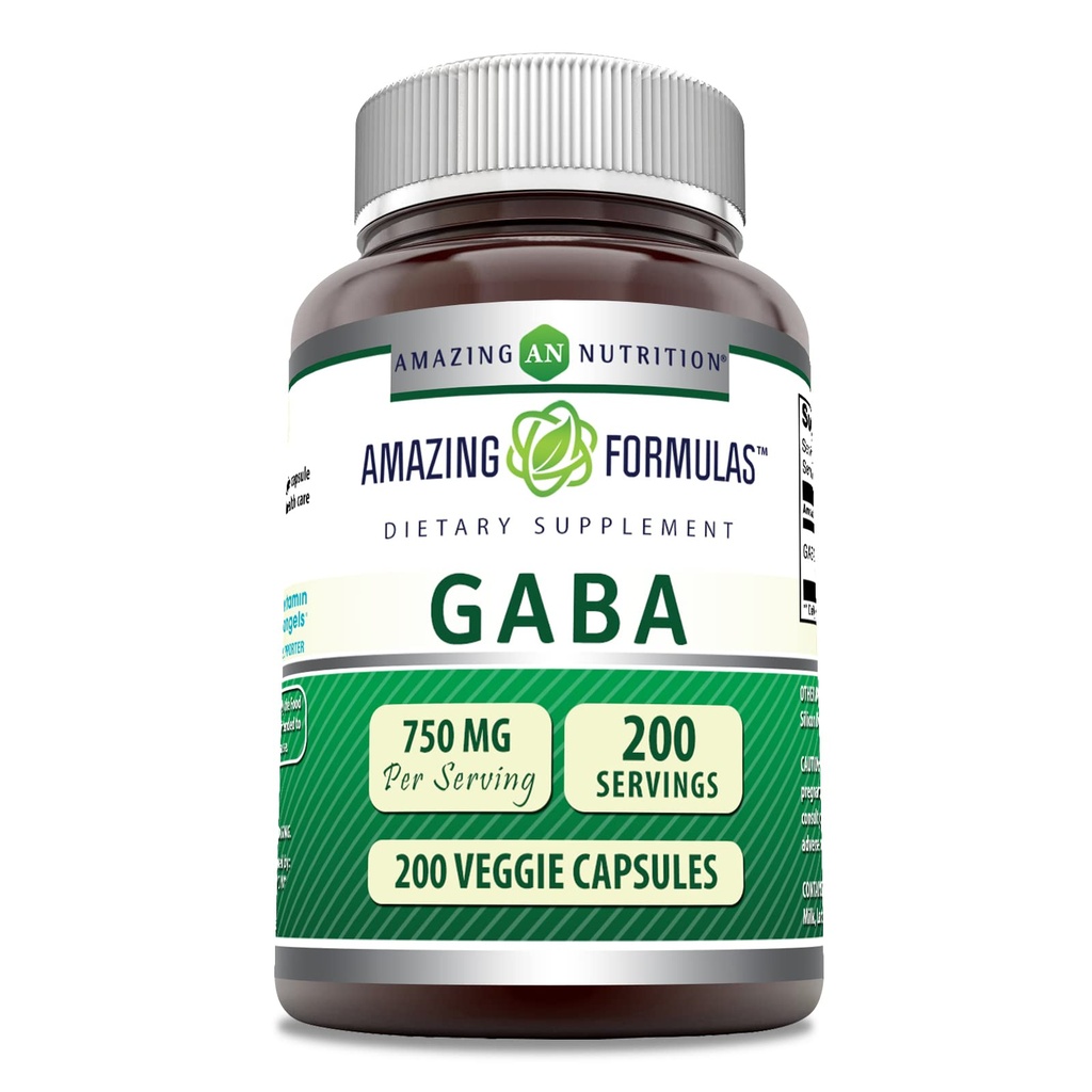 פורמולות מדהימות GABA 750 מ"ג Per המשרתות Veggie קפסולות | Non-GMO | Gluten Free | Made in USA | אידיאלי עבור Vegetarians (200 Count)