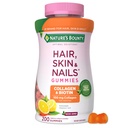 שיער הפתרונות של Nature's Bounty Optimal Solutions Hair, Skin and Nails Collagen Pectin Gummies, 100 מ"ג Collagen ו-2,500 mcg Biotin Per משרת, No Stick Gummy, Tropical Citrusor, 200 ct, 100 משרתי Total, 100 מ"ר