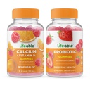 Calcium עם ויטמין D + Probiotic 2 מיליארד CFU, חניכיים Bundle - גדול Tasting, ויטמין תוסף, Gluten Free, GMO חינם, Chewable
