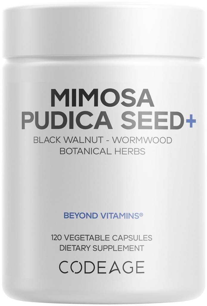 Codeage Organic Mimosa Pudica Seed כמוסות - Mimosa Pudica Seeds תוסף - Black Walnut, Cloves, Vidanga, Neem, BioPerine - All in One - Sensitive Pills - Non-GMO & Vegan - 120 קפסולות