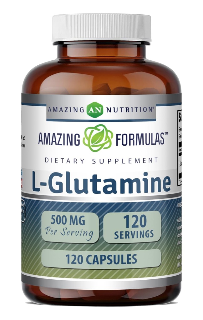 פורמולה מדהימה L-Glutamine Amino Acid תוסף | 500 Mg | קפסולות | Non-GMO | Gluten-Free | Made in USA (1 Pack | 120 Count)