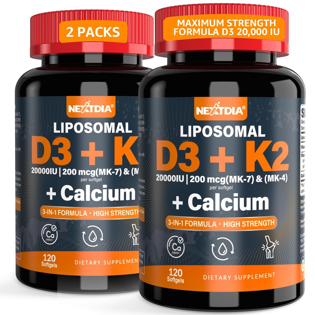 ויטמין D320,000 IU + K2 ויטמין (MK4 & MK7) 200mcg + Calcium Citrate, Optimal ויטמין D3 K2 Softgel - עצם חזק ושרירים, Calcium Absorption, Helping ויטמין D Deficiencies, Easy to Swallow, 2PackK2 Softgel - חזק העצם & שריר, Calcium Absorption, Helping ויטמין D Deficiencies, Easy to Swallow, 2Pack