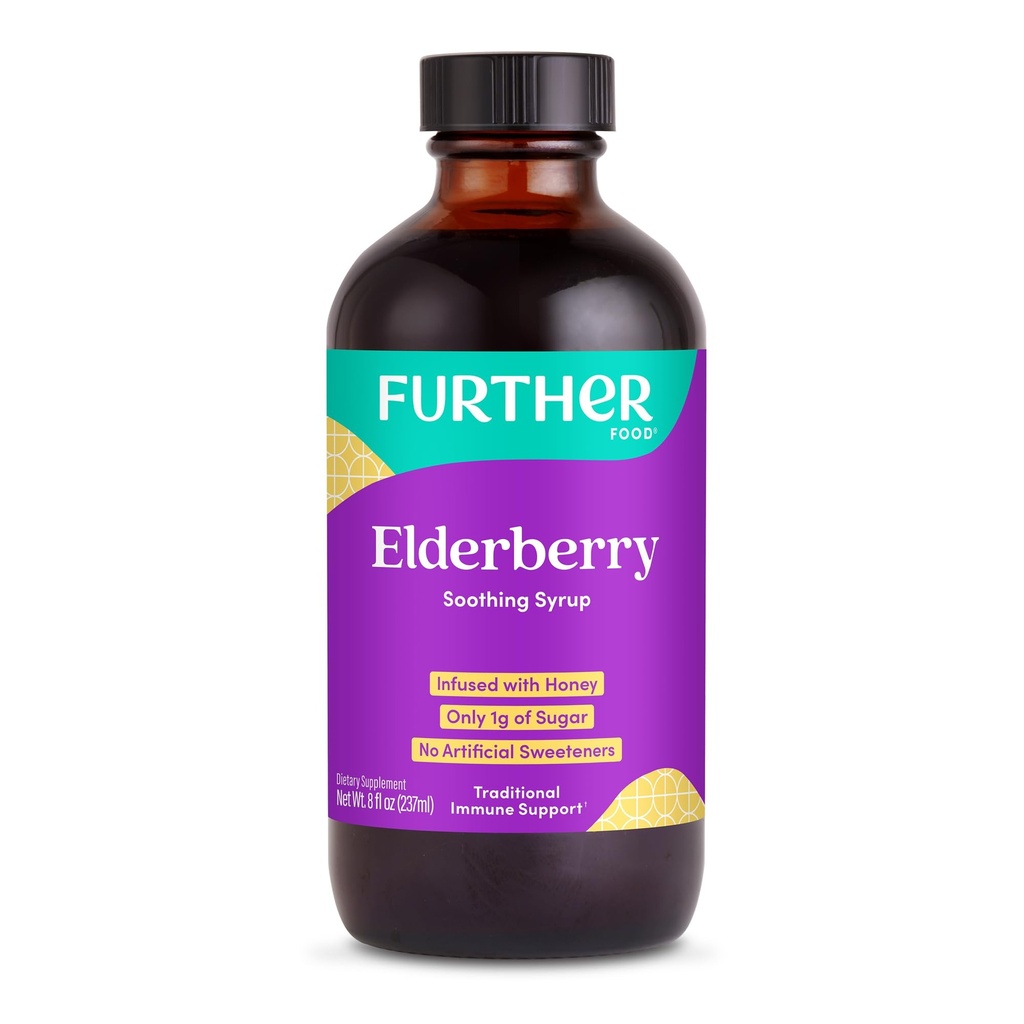 מזונות נוספים, Elderberry Syrup for Immune Support, Sambucus Elderberry Supplement, Daily Herbal Immune System Support for Kids and Adults, Gluten Free (8 Fl oz of Elderberry Soothing Syrup)