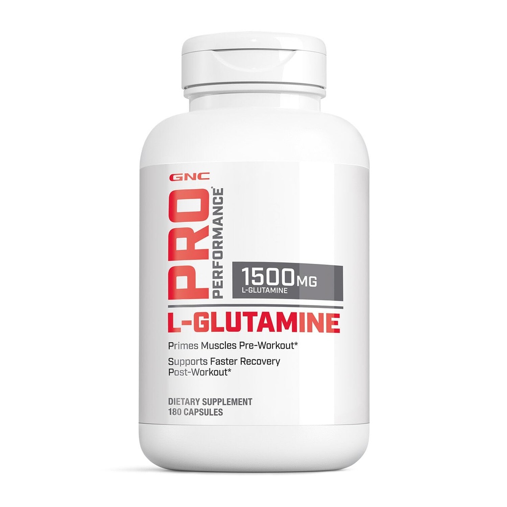 GNC Pro ביצועים L-Glutamine 1500 מ"ג, Amino Acid תוסף, תומך שריר התאוששות ותפקוד, דלקים Immune System, Plays Key Role in חלבונים Synthesis, Unflavored, Gluten Free, 180 קפסולות